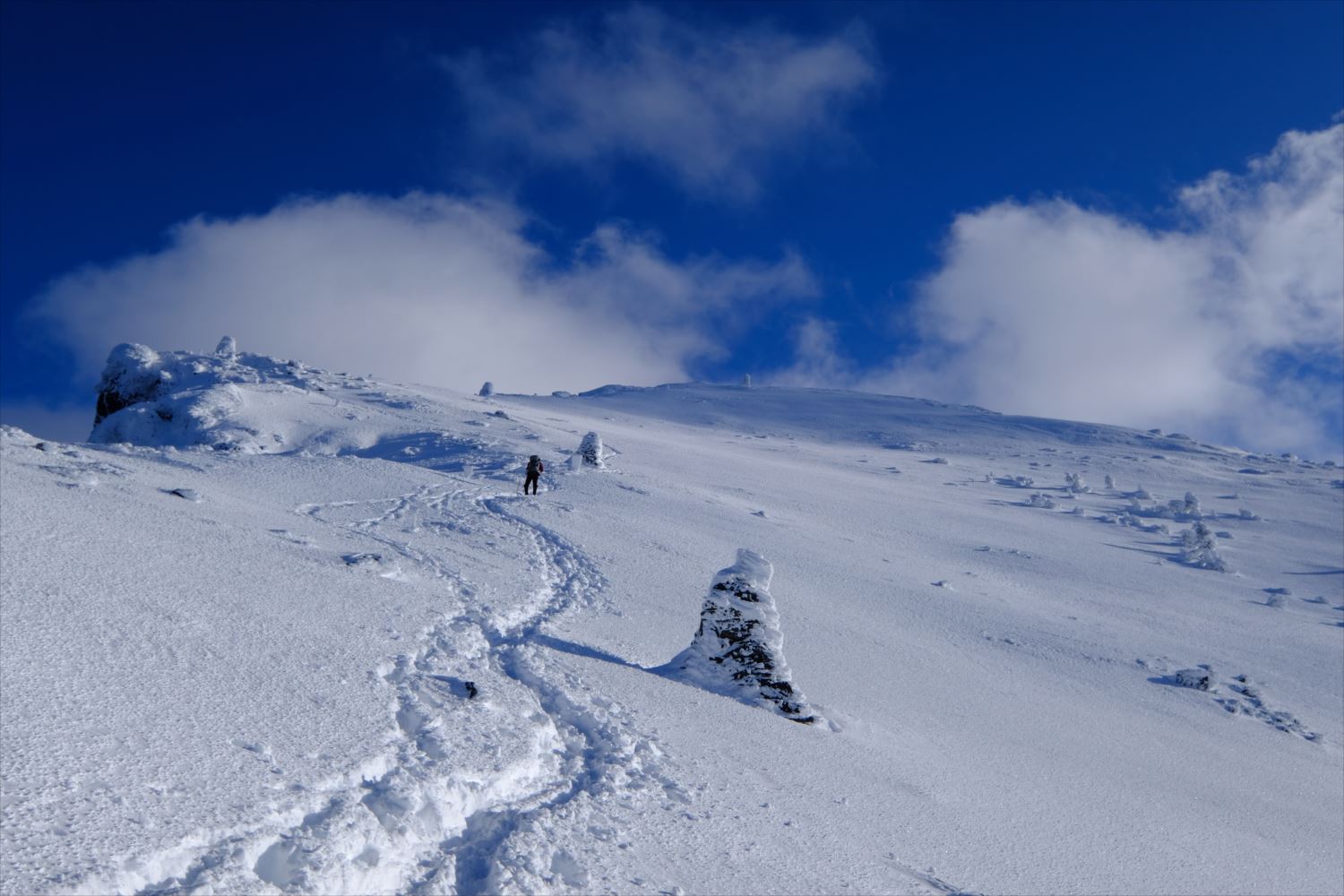 厳冬期 雪山登山 硫黄岳 天狗岳 なだらかな雪山ハイク 静かな山の頂へ